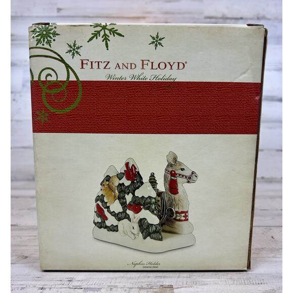 Fitz & Floyd Winter White Holiday Donkey Napkin Holder Ceramic Christmas - Picture 5 of 9